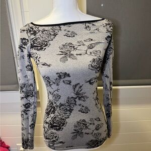 Free People Black and Gray Floral Long Sleeve Top